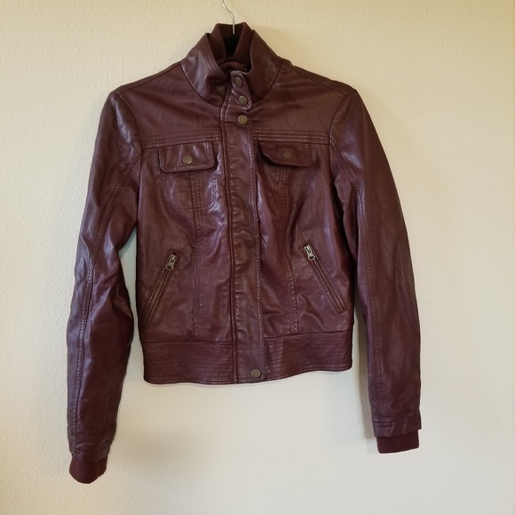 Kirra Jackets & Blazers - Faux Leather Maroon Jacket
